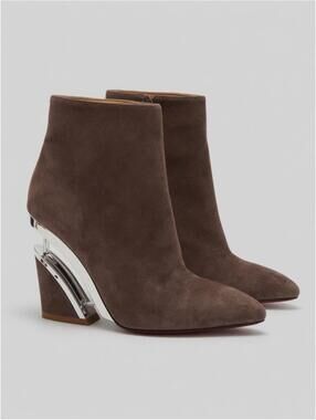 Red Bottom CL inspired Suede Boots with Architectural Clear Heel